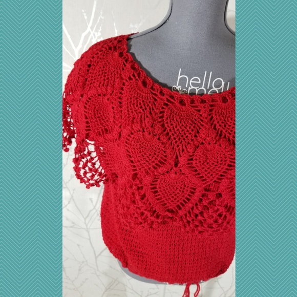 International Apparel Mart Red Crochet Tie Hem Top - Picture 2 of 5